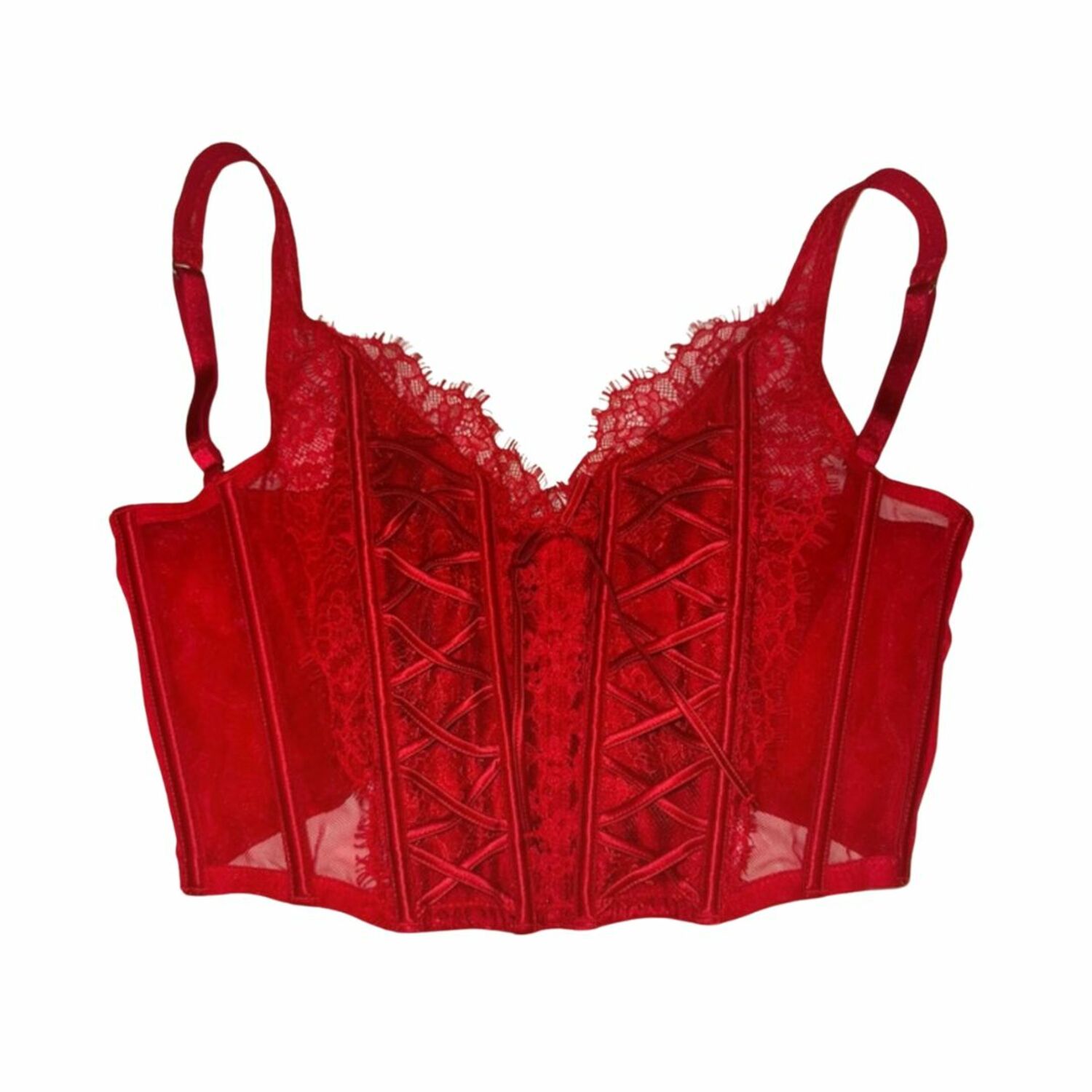 Vintage Victoria's Secret Red Mesh/Lace/Tule Corset (34C) – The