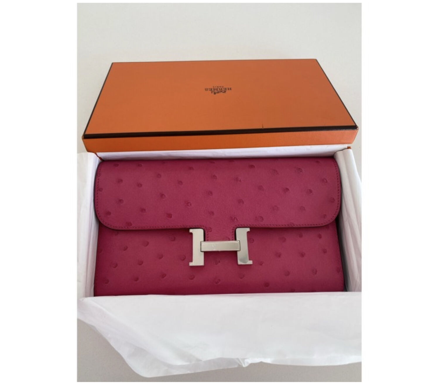 Authentic HERMES Ostrich Leather Wallet Dark Brown #B04032S